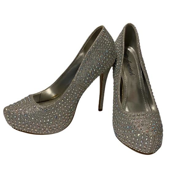 Flourish Silver Rhinestone Stiletto Heels Size 7 1/2 - Picture 1 of 6